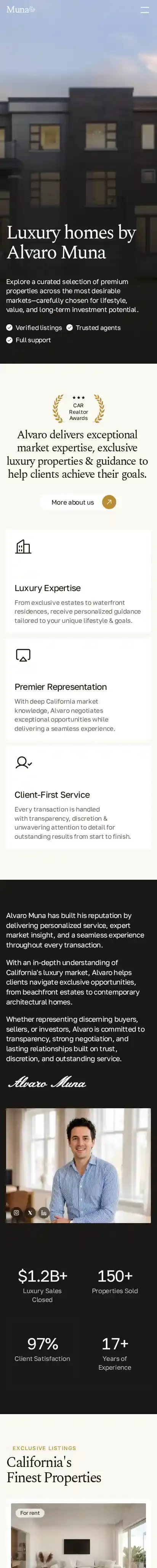 Muna Realty home page on mobile