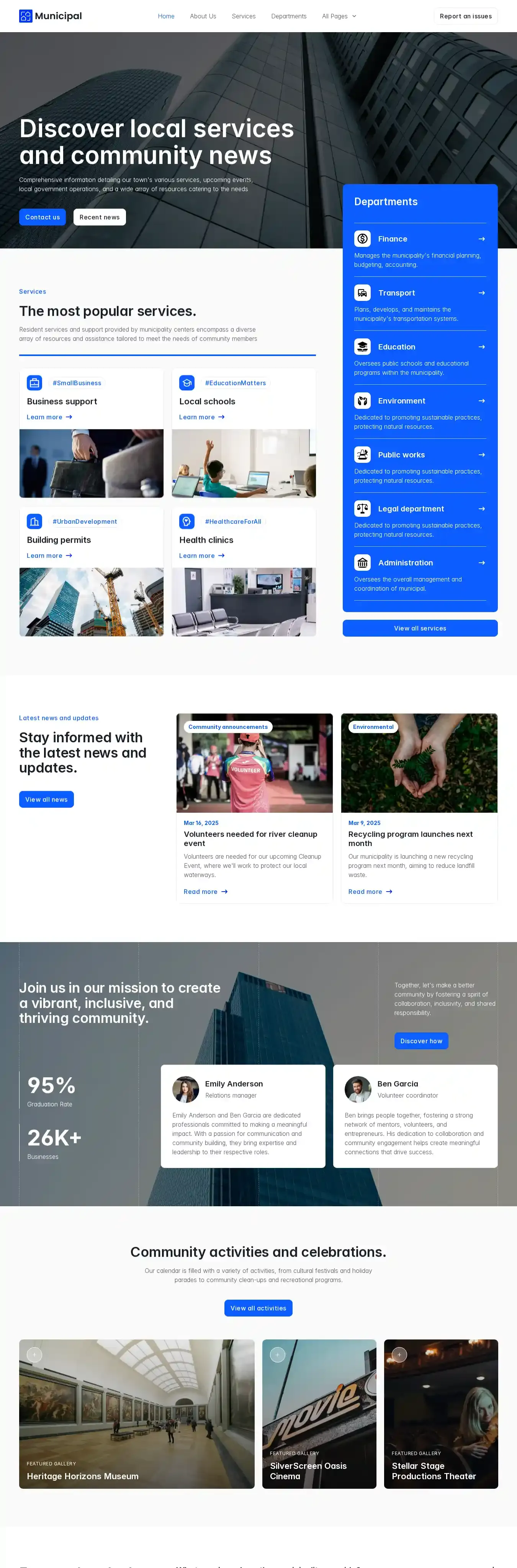 Municipal home page on desktop