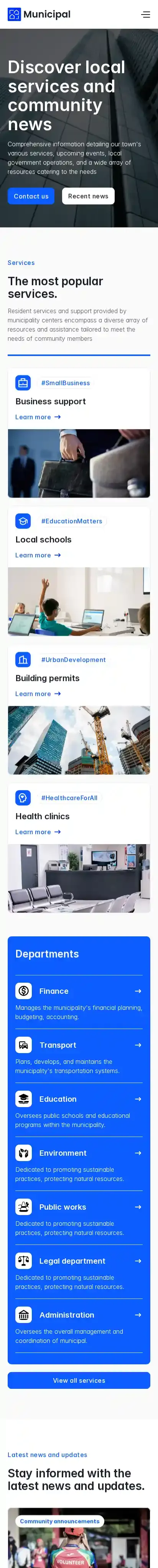 Municipal home page on mobile
