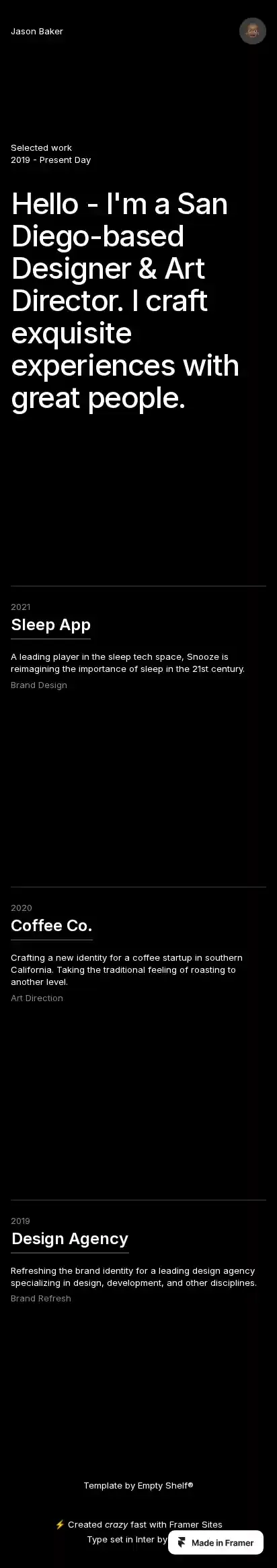 My Portfolio home page on mobile