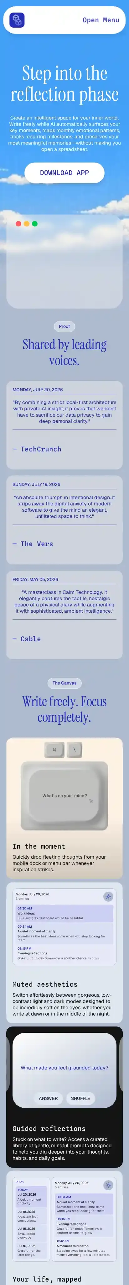 MYDIARY home page on mobile