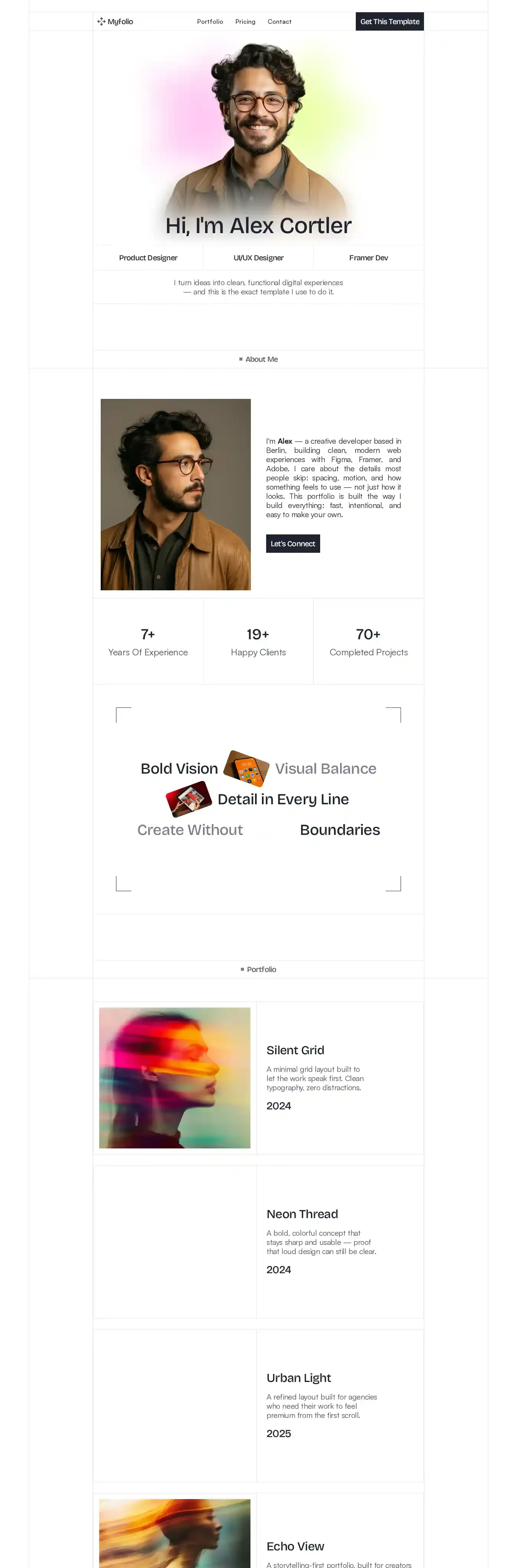 Myfolios home page on desktop