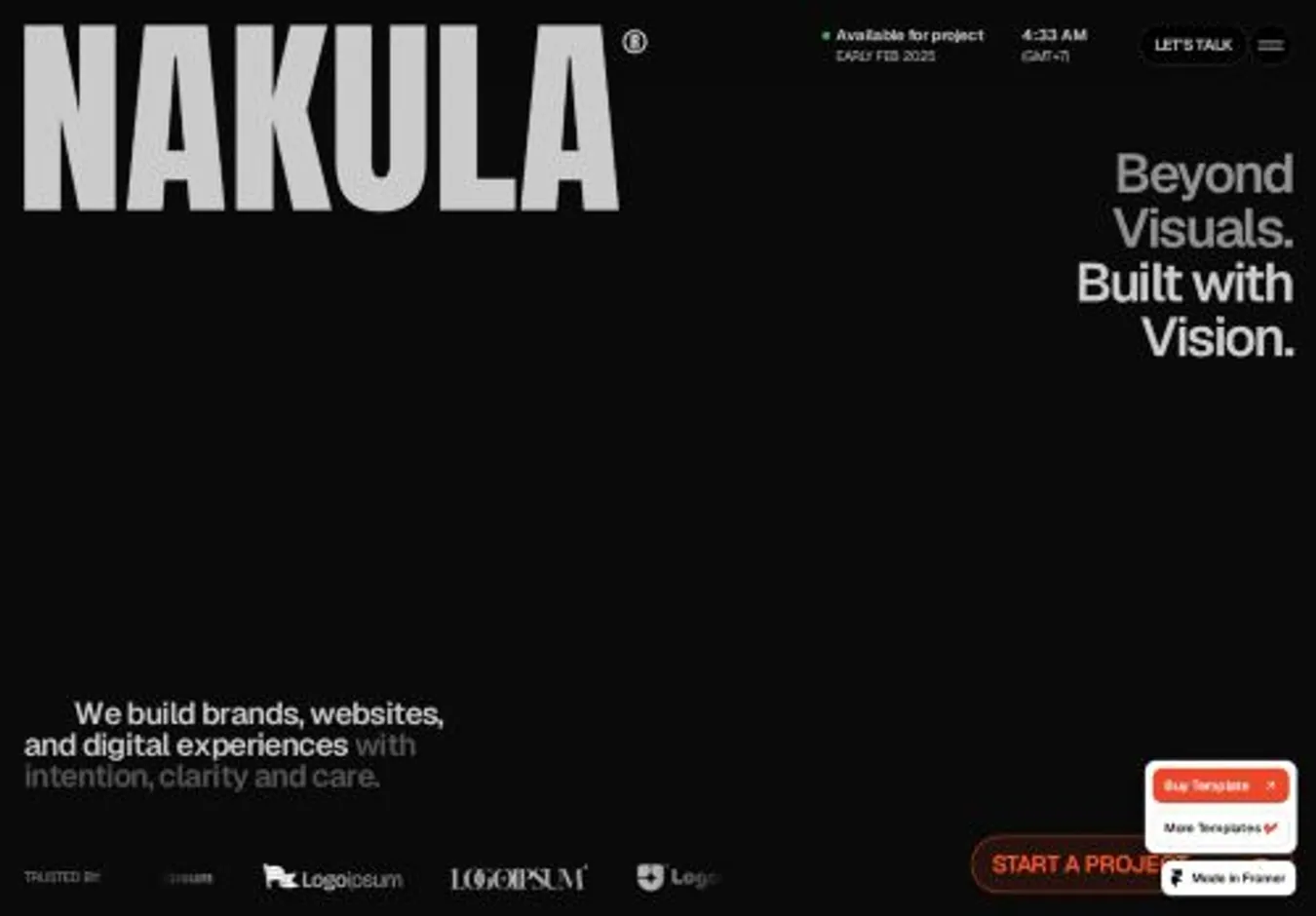 Nakula home page on desktop