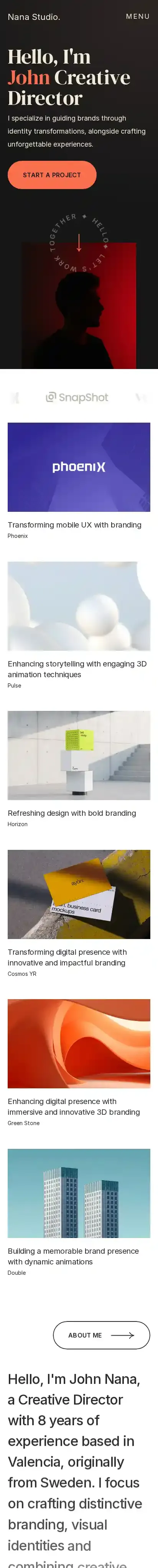 Nana Studio home page on mobile