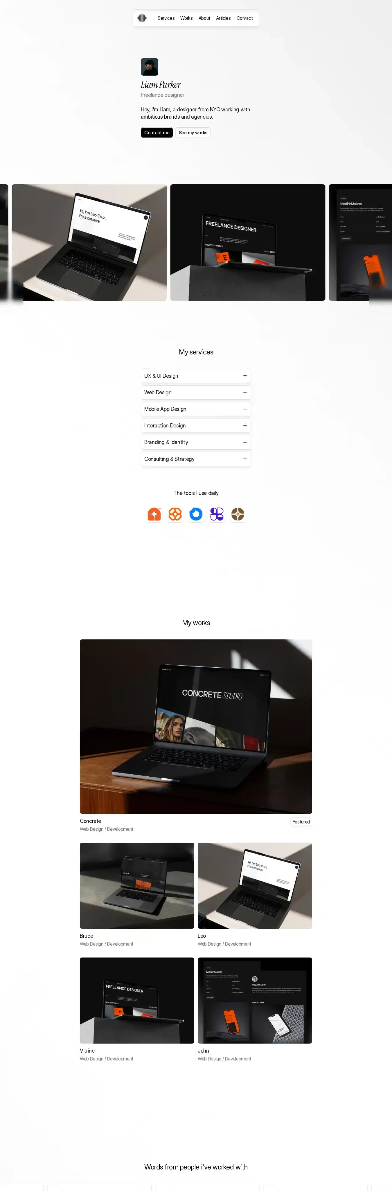 NARROW home page on desktop