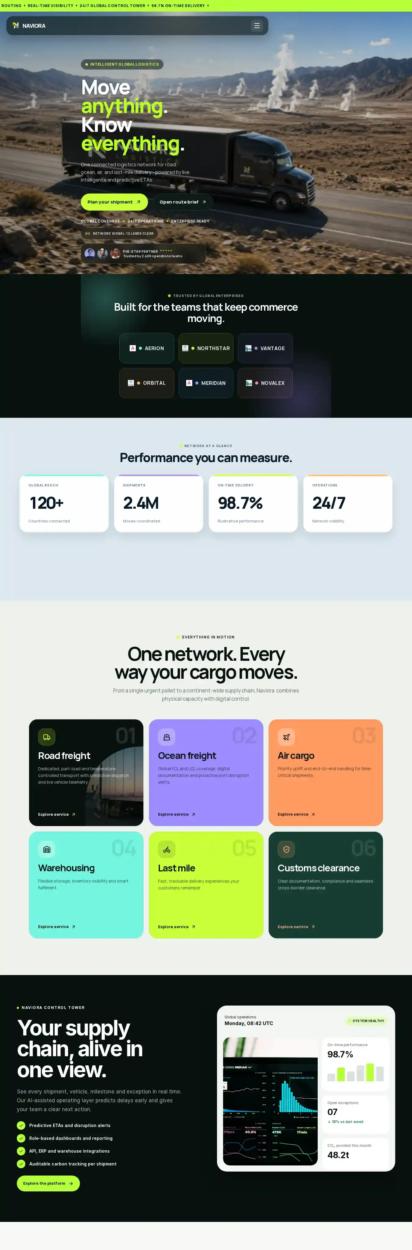 Naviora home page on desktop