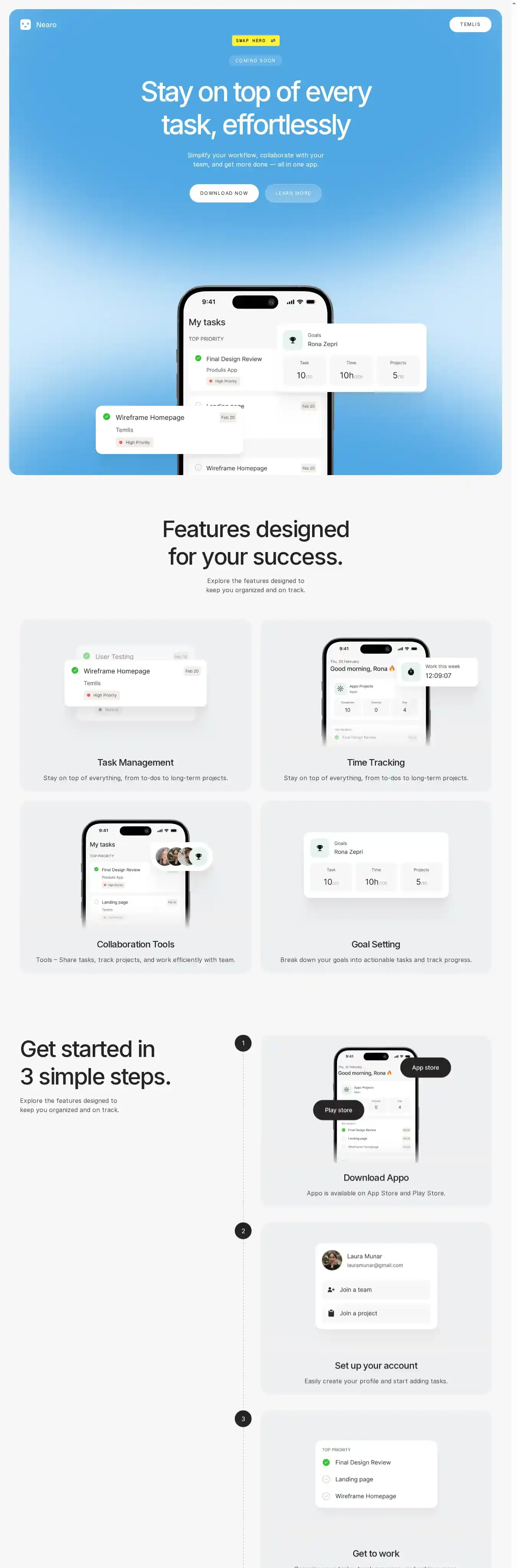 Nearo home page on desktop