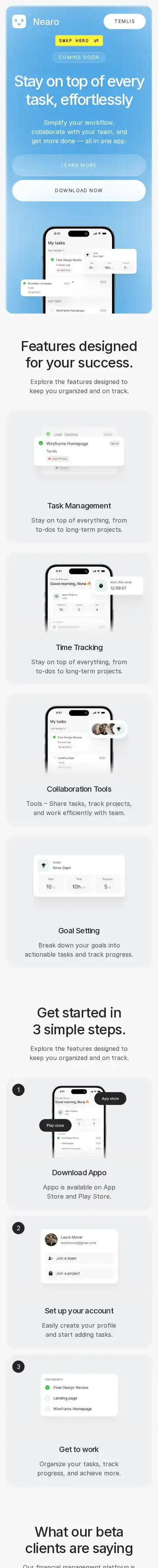 Nearo home page on mobile