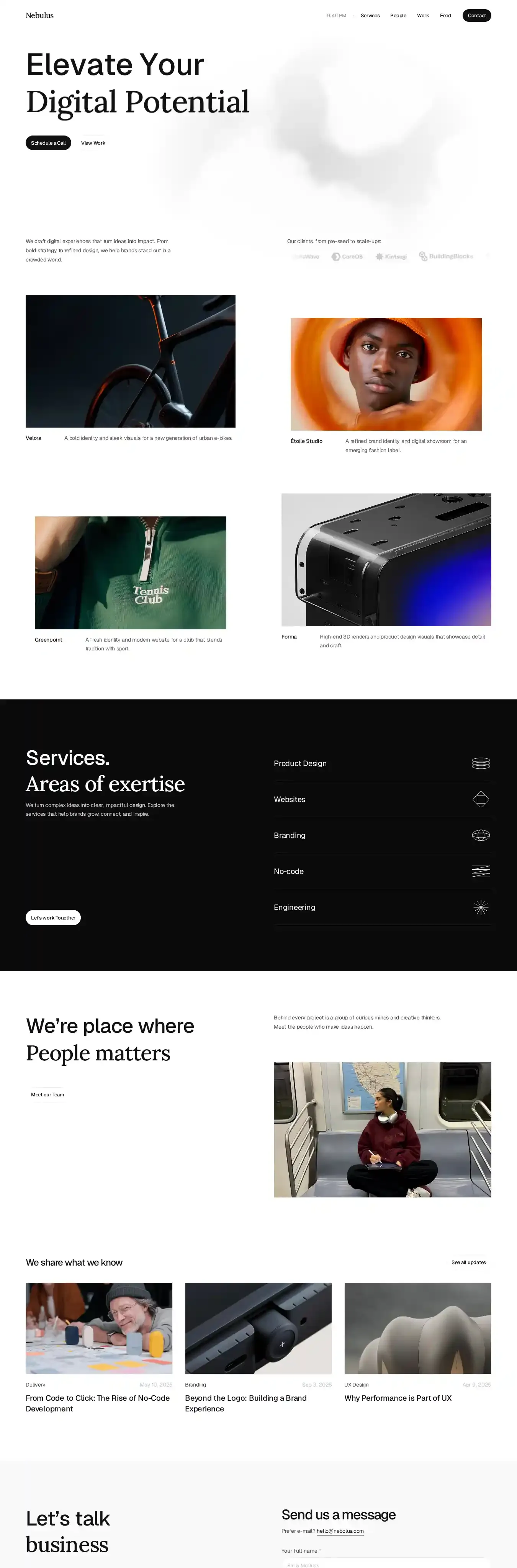 Nebulus home page on desktop