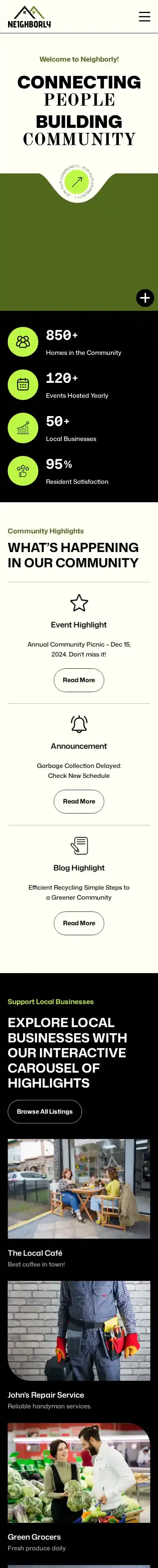 Neighborly home page on mobile