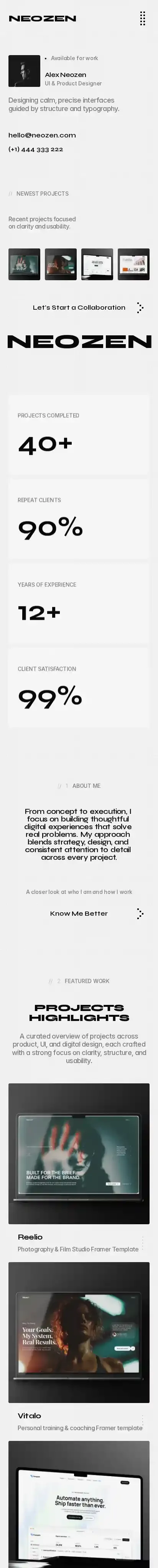 Neozen home page on mobile