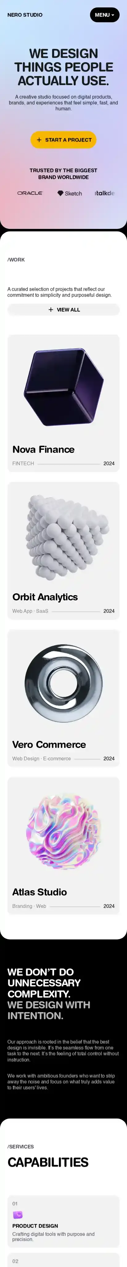 NERO STUDIO home page on mobile