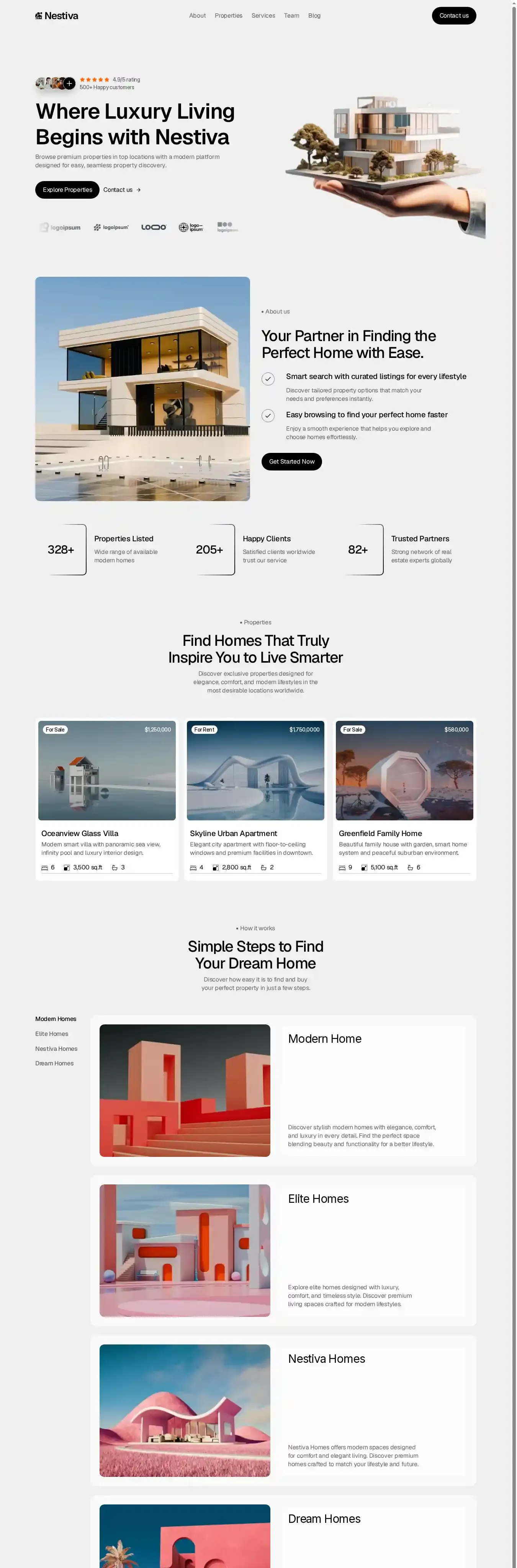 Nestiva home page on desktop