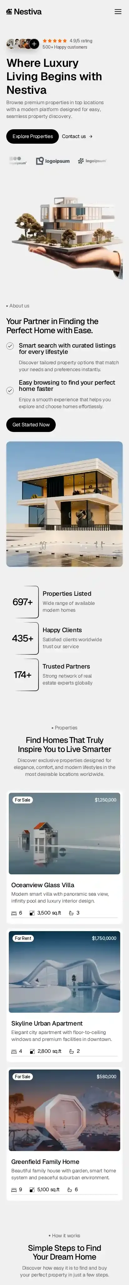 Nestiva home page on mobile