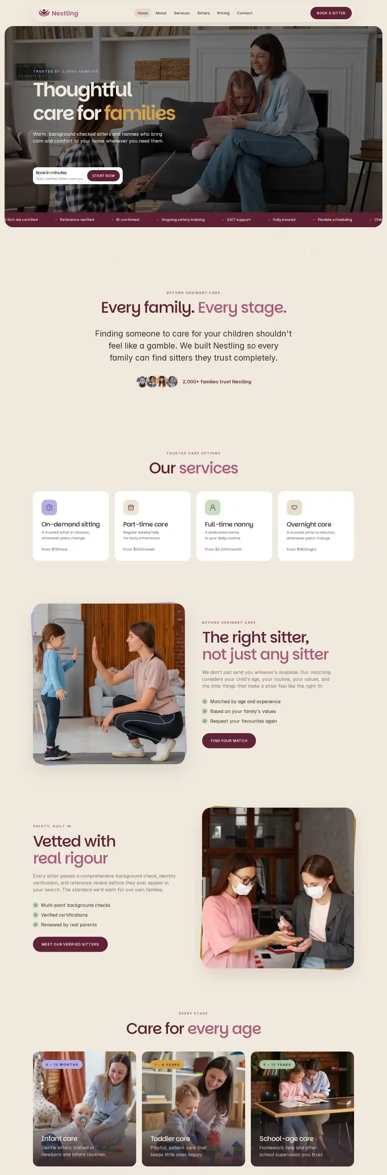 Nestling home page on desktop