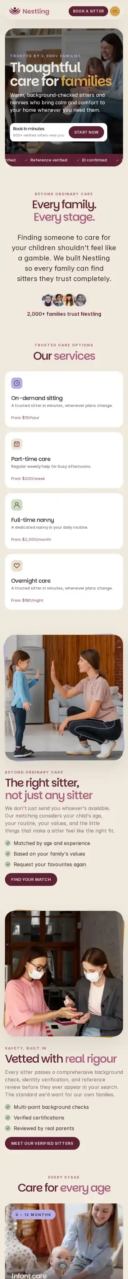 Nestling home page on mobile
