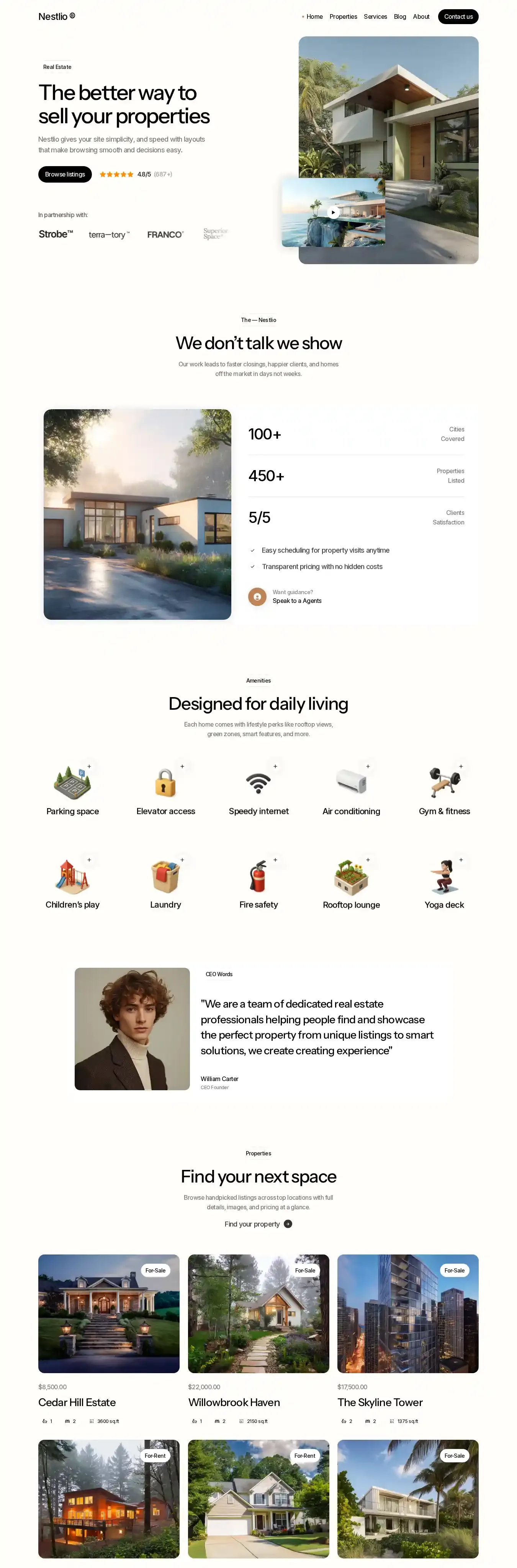 Nestlio home page on desktop