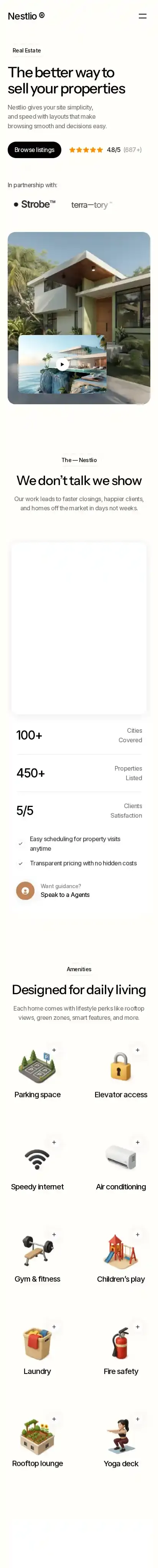 Nestlio home page on mobile