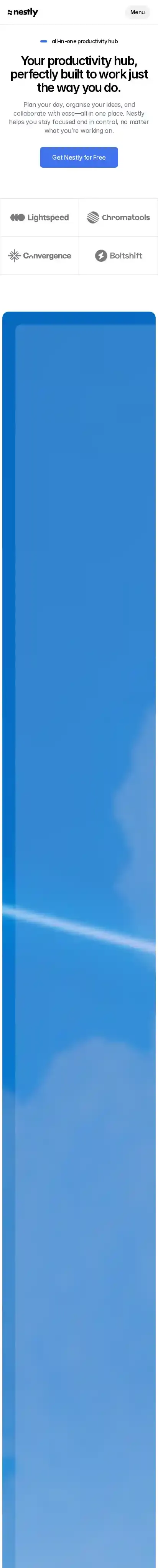 Nestly home page on mobile