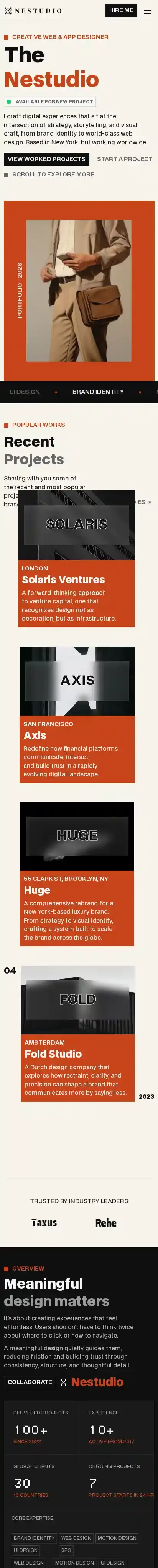 Nestudio home page on mobile