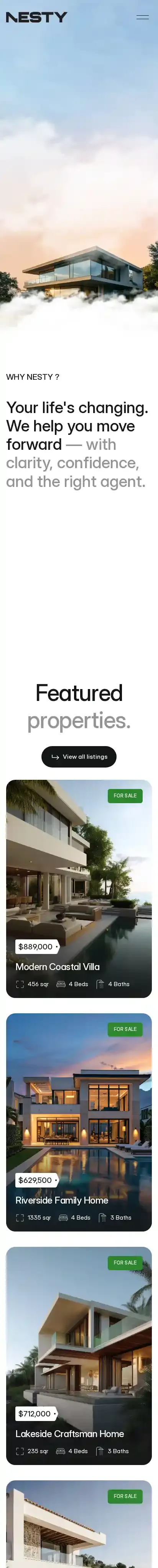 Nesty home page on mobile