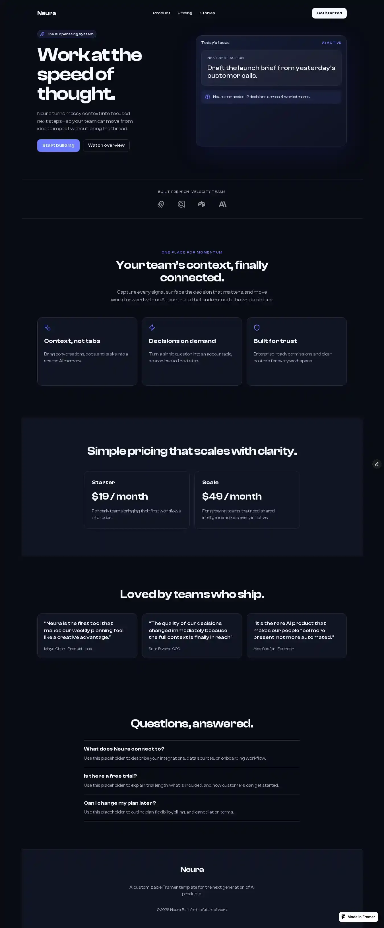 NeuraFlow home page on desktop