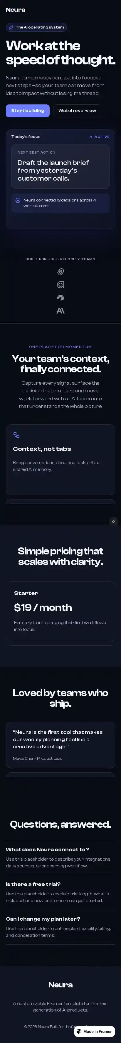 NeuraFlow home page on mobile