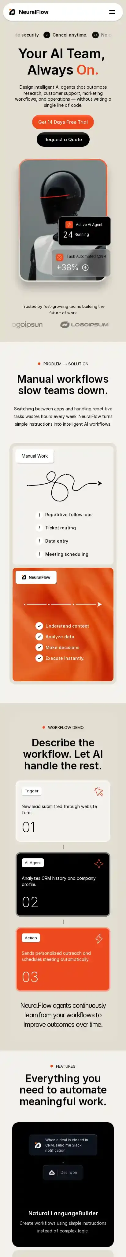 Neural Flow home page on mobile