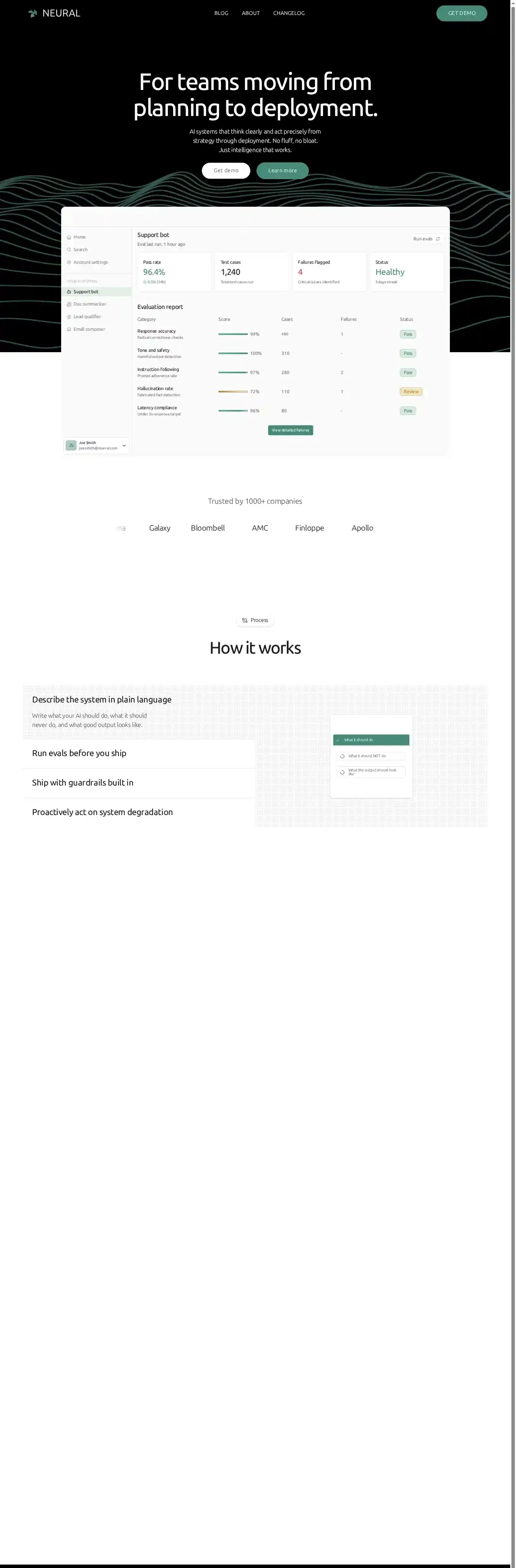 NeuralAgents home page on desktop