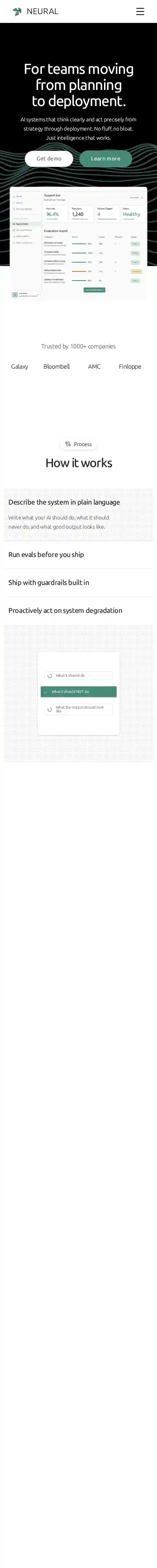 NeuralAgents home page on mobile