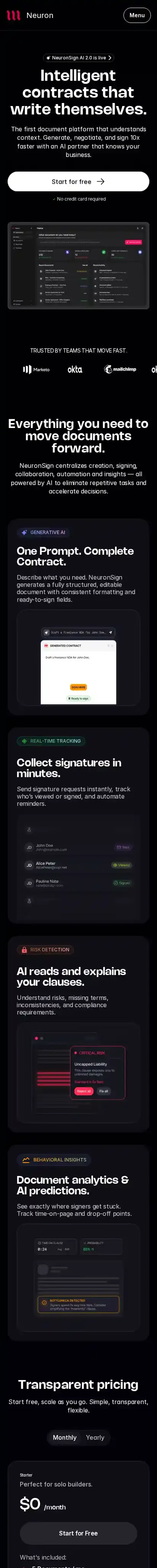 Neuron Pro home page on mobile