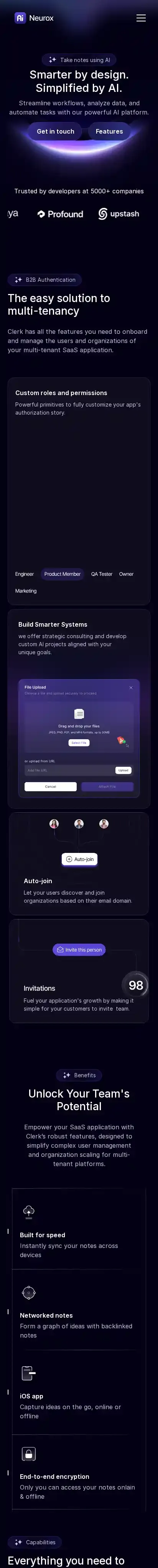 Neurox home page on mobile