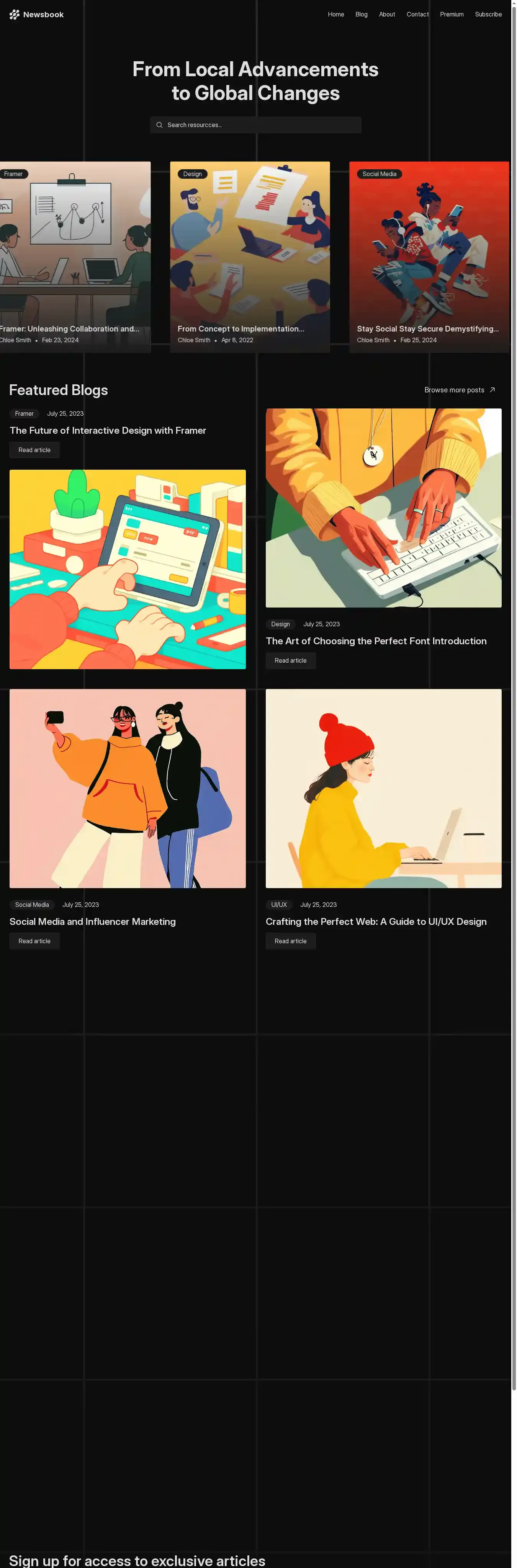 Newsbook home page on desktop