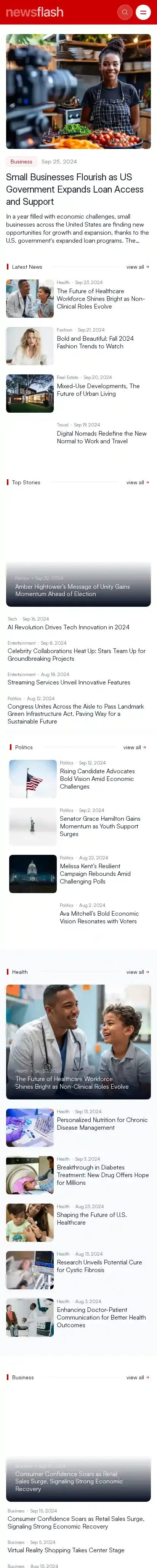 NewsFlash home page on mobile