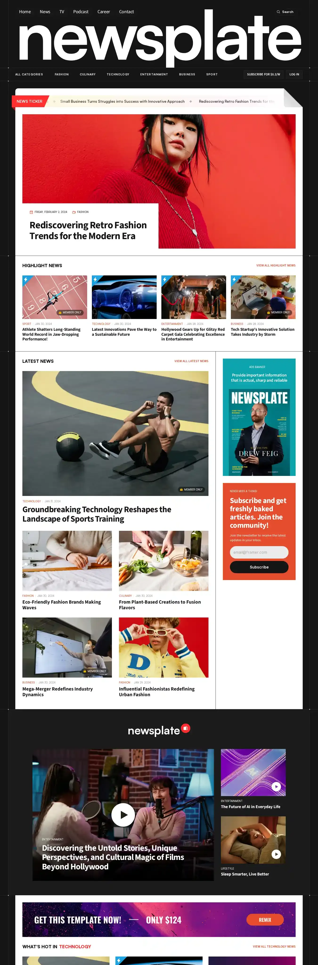 Newsplate home page on desktop