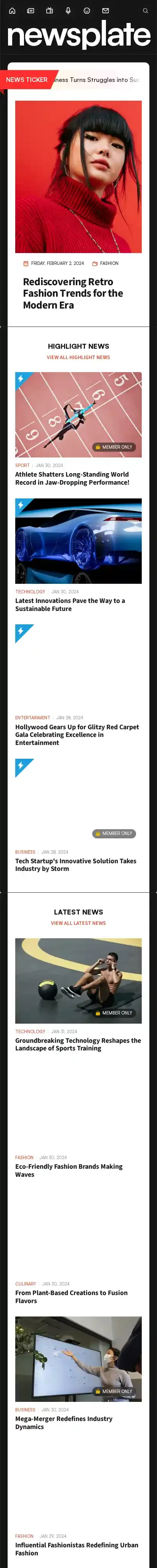 Newsplate home page on mobile