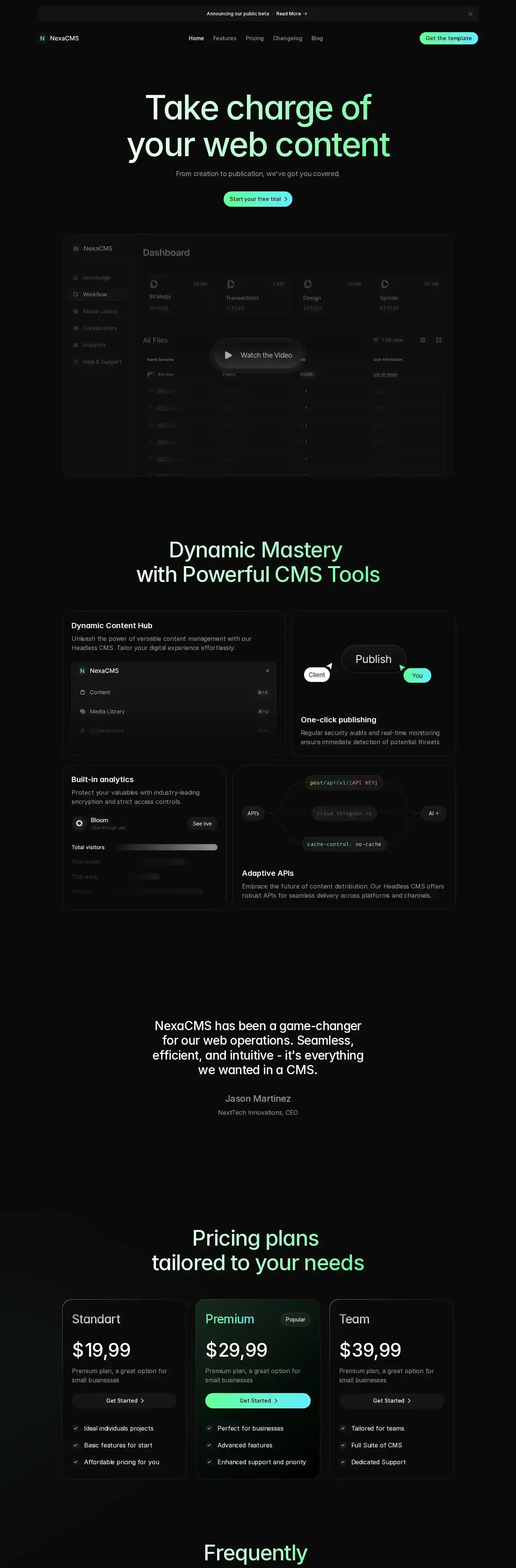 Nexa home page on desktop