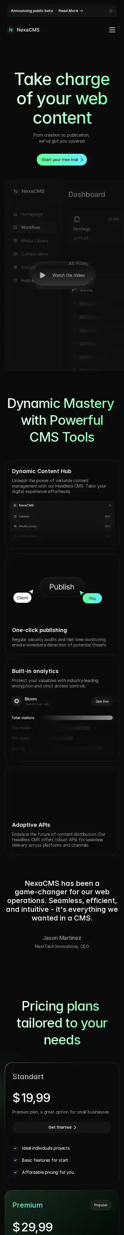Nexa home page on mobile