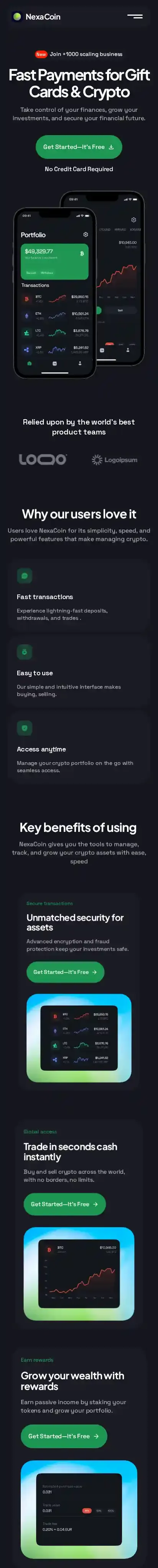 NexaCoin home page on mobile