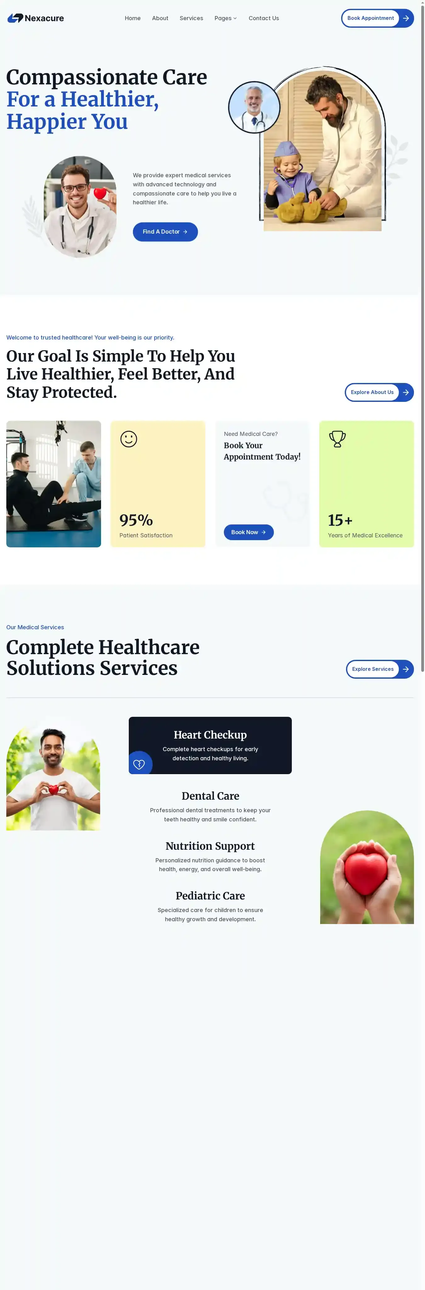 Nexacure home page on desktop