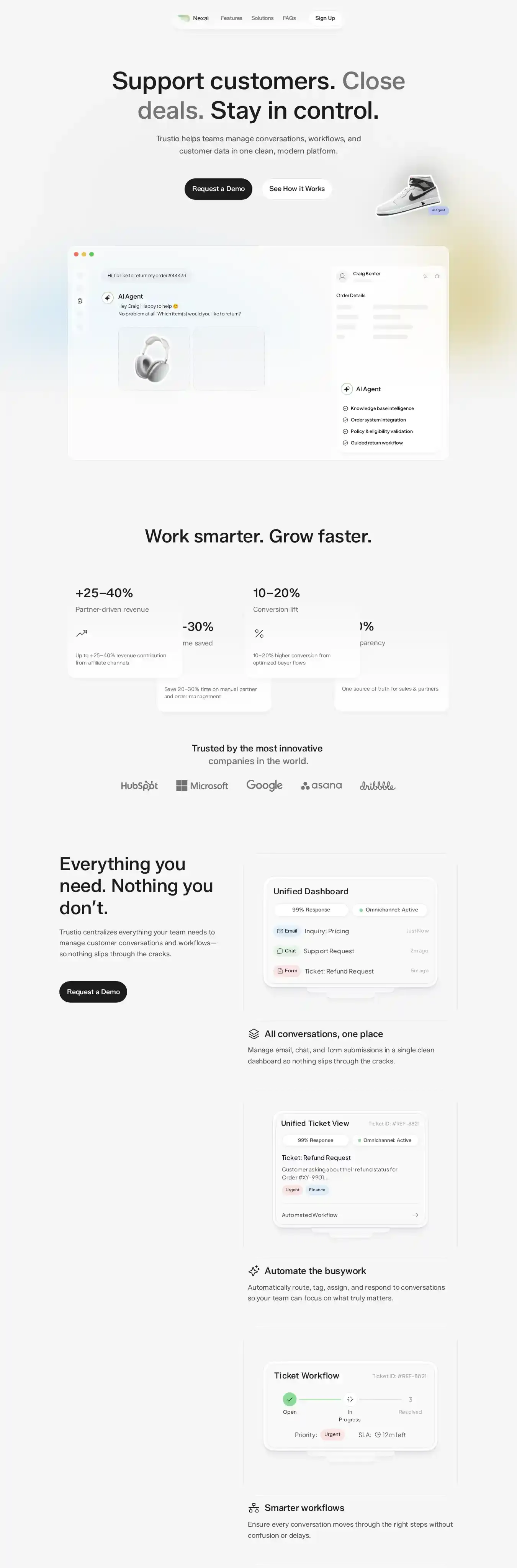 Nexal home page on desktop