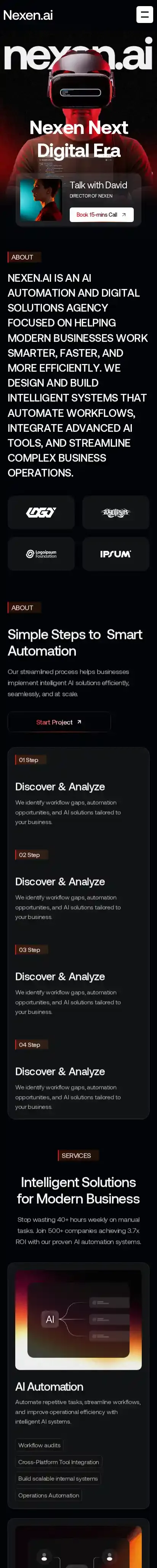 NexanAi home page on mobile