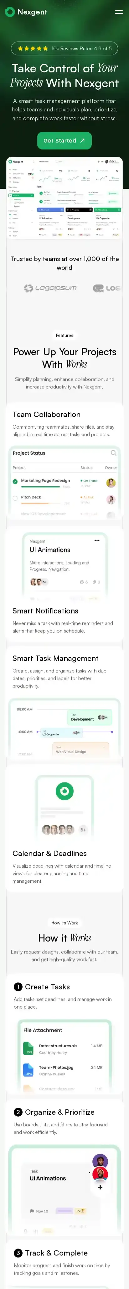 Nexgent home page on mobile