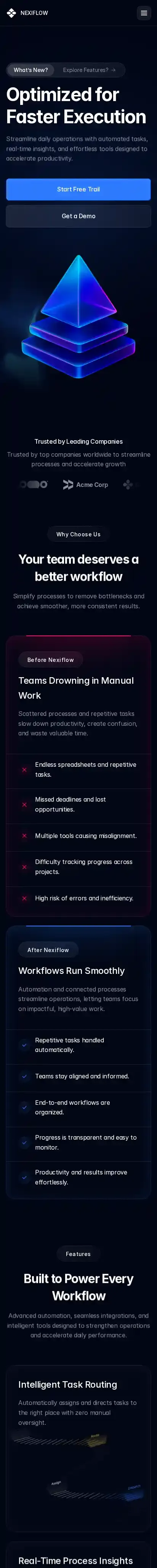Nexiflow home page on mobile
