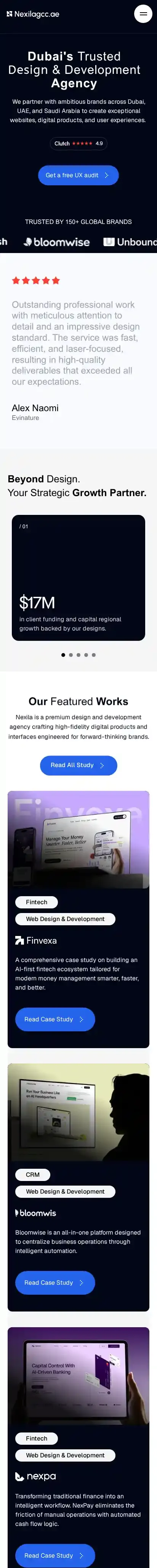 Nexila GCC home page on mobile