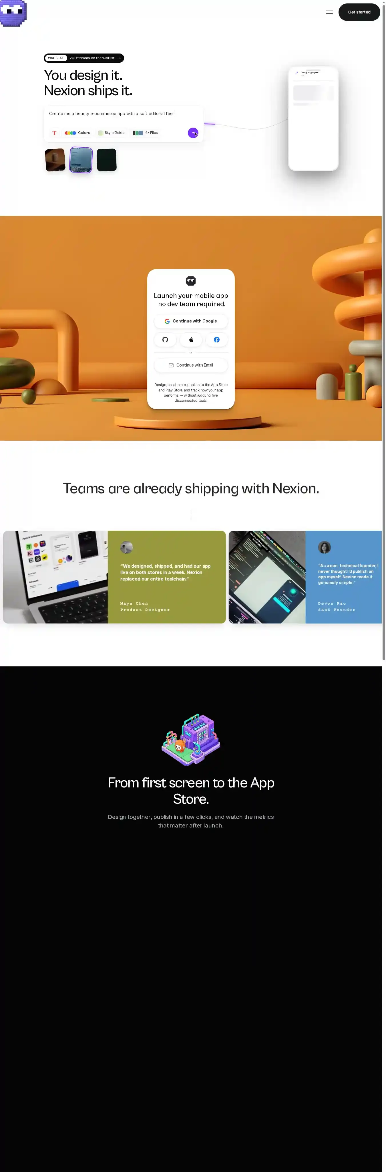 Nexion Website home page on desktop