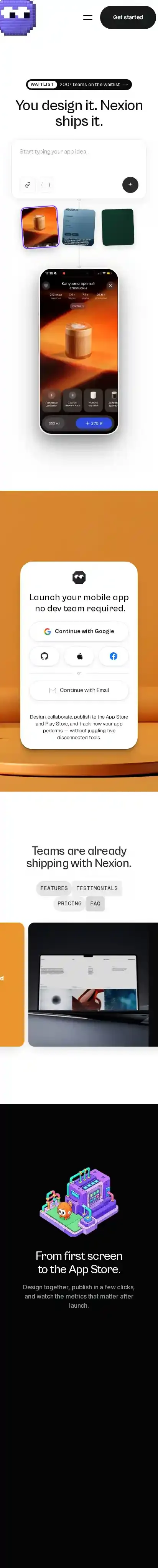 Nexion Website home page on mobile