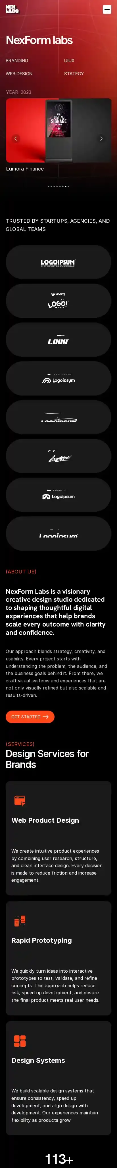 NexLabs home page on mobile
