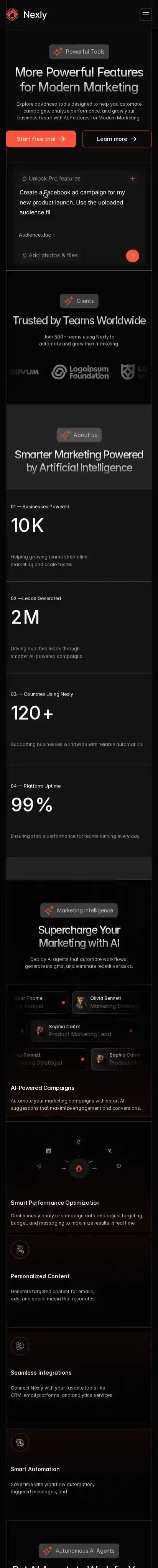 Nexly home page on mobile