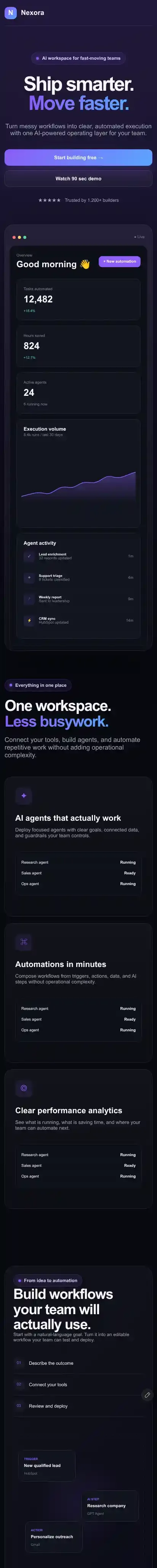 Nexora Automation home page on mobile
